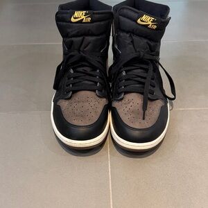 Nike Air Jordan High-Tops Black and Brown with Gold Accents